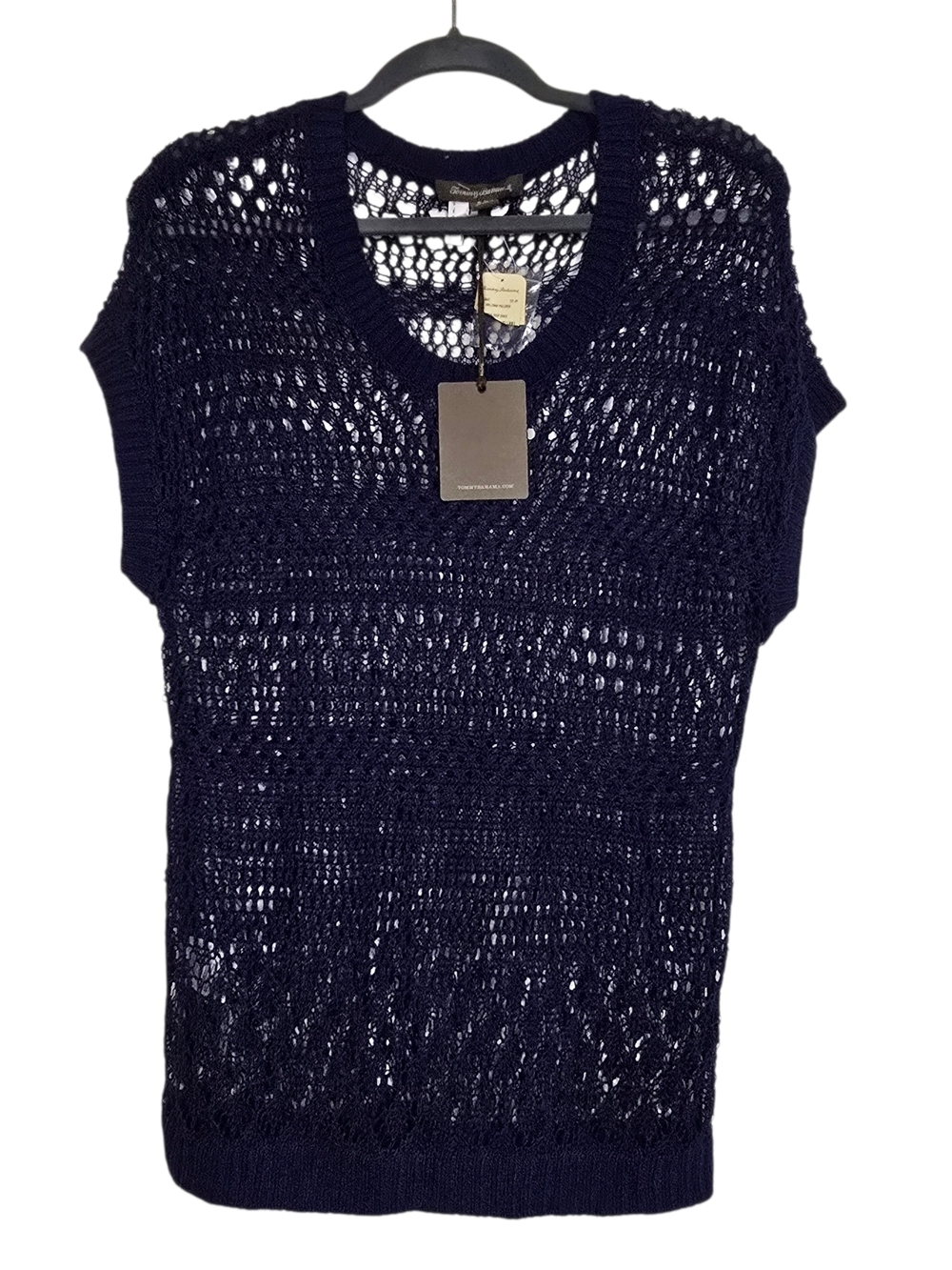 Tommy Bahama Linen crochet open knit Swim coverup Top in Blue beach Coastal Pool